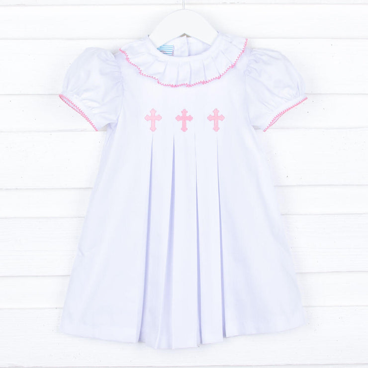 Pink Cross Pleated White Dress