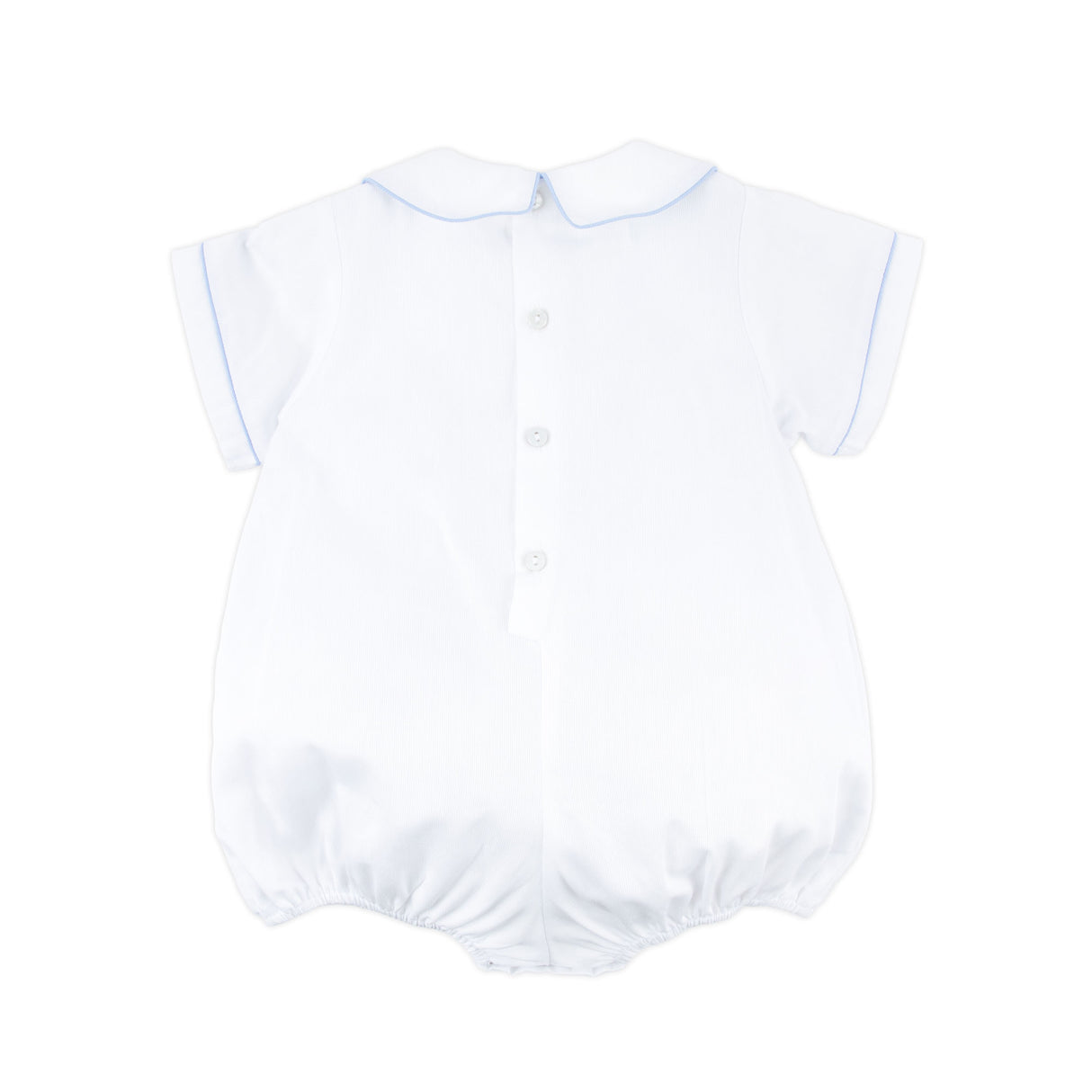 Blue Cross Single Smocked White Pique Boy Bubble