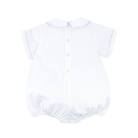 Blue Cross Single Smocked White Pique Boy Bubble
