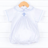 Blue Cross Single Smocked Boy Bubble White Pique