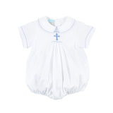 Blue Cross Single Smocked White Pique Boy Bubble