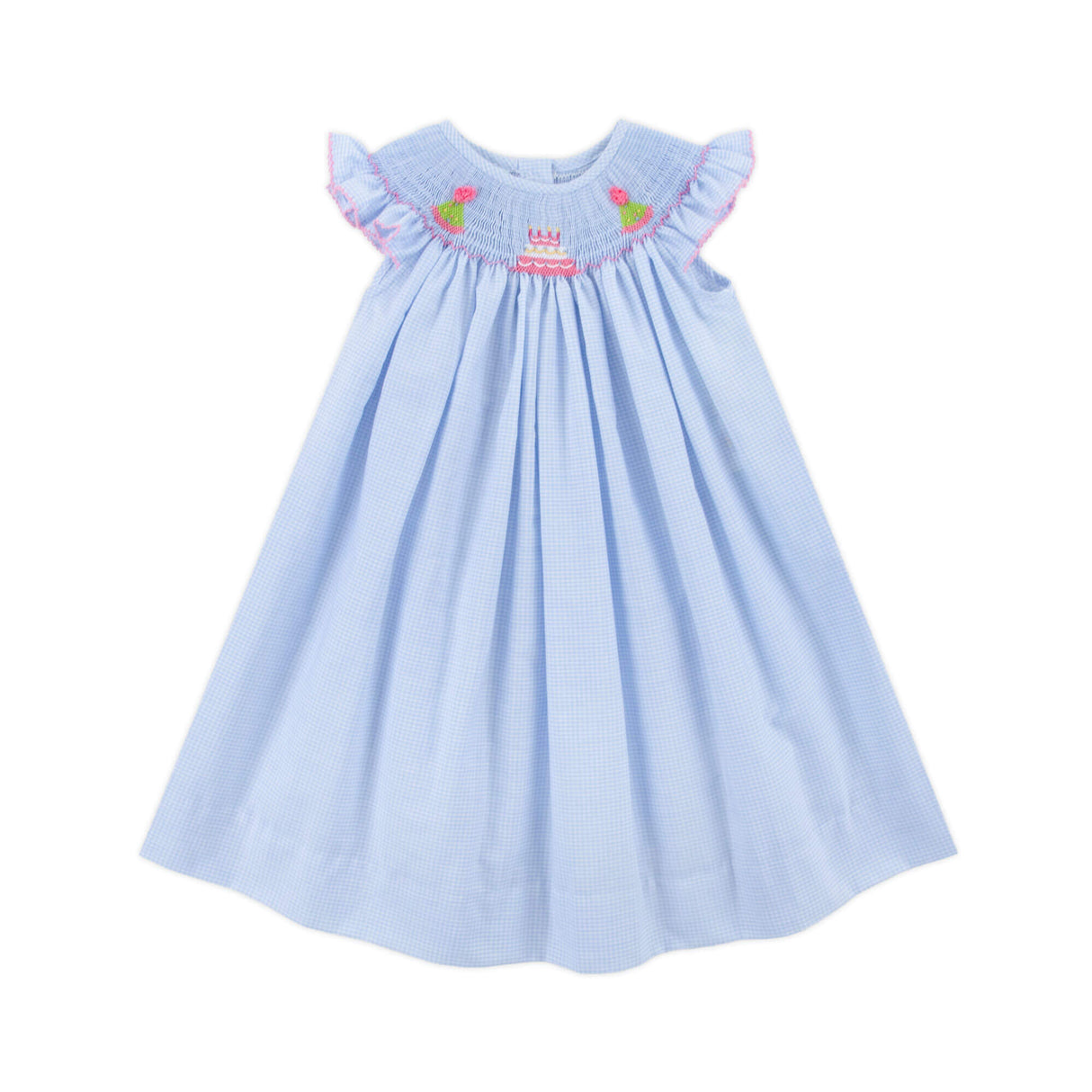 Birthday Smocked Light Blue Gingham Dress