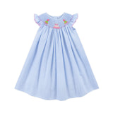 Birthday Smocked Light Blue Gingham Dress