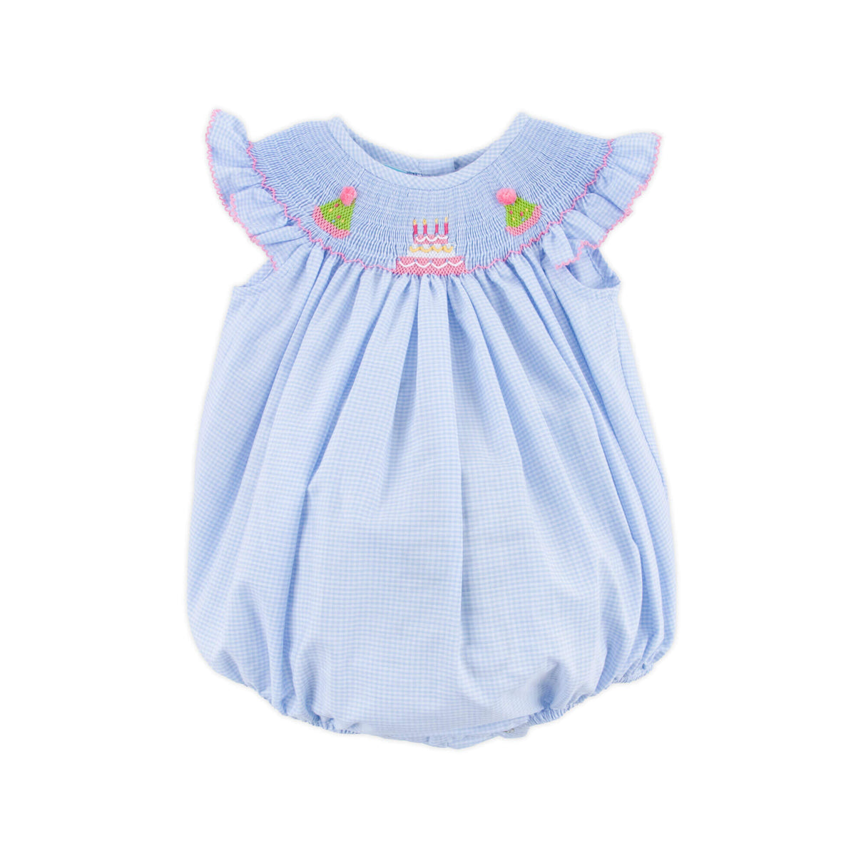 Birthday Smocked Blue Gingham Bubble