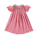 Twinkly Tree Red Smocked Bishop Dress
