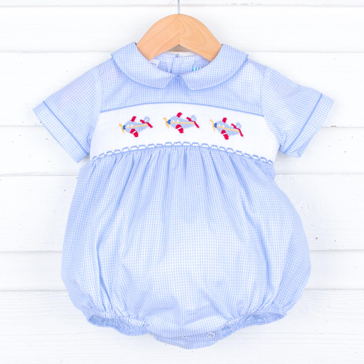 Fly High Smocked Airplane Collared Bubble