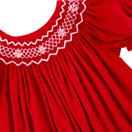 Red Corduroy Smocked Geo Bishop Dress