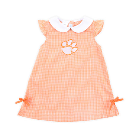 Clemson Embroidered Orange Gingham Dress