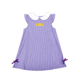 LSU Embroidered Purple Gingham Dress