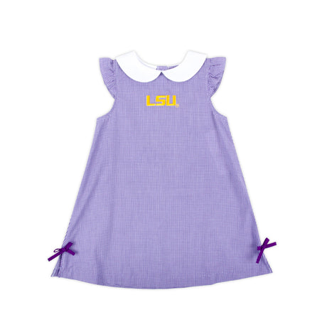 LSU Embroidered Purple Gingham Dress