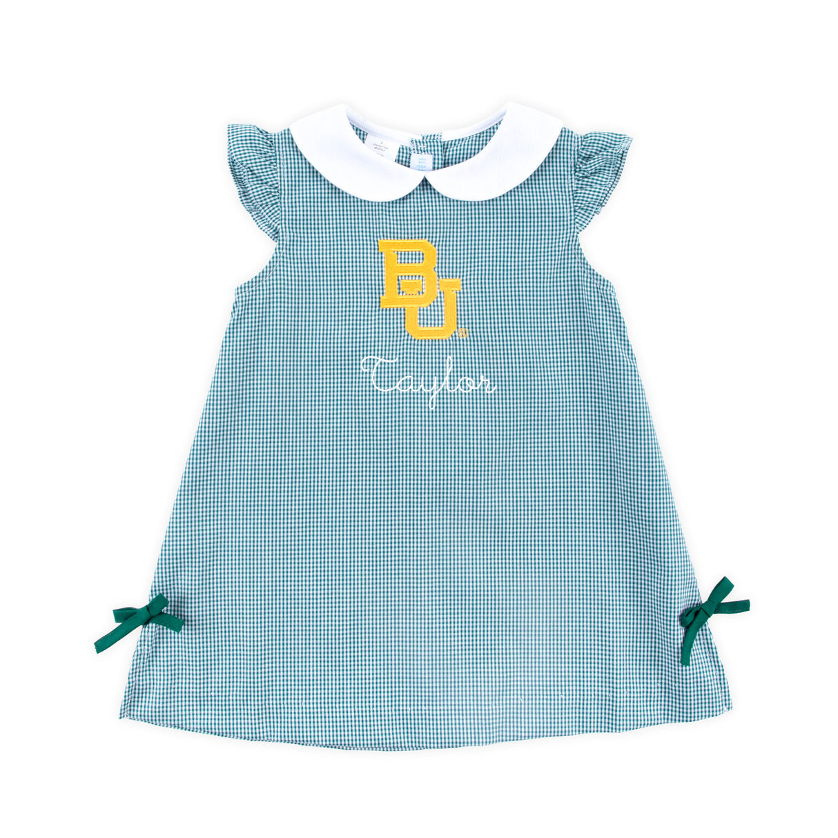 Baylor Embroidered Hunter Green Gingham Dress