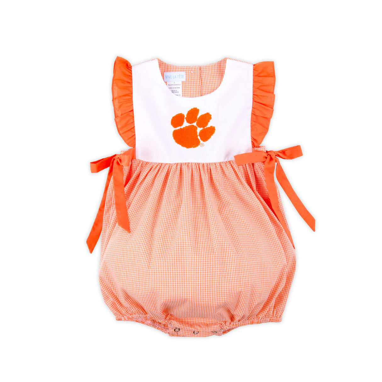 Clemson Embroidered Orange Gingham Bubble