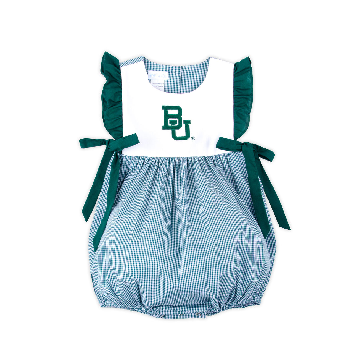 Baylor Embroidered Hunter Green Gingham Bubble