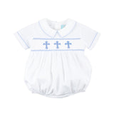 Smocked Blue Cross White Boy Bubble