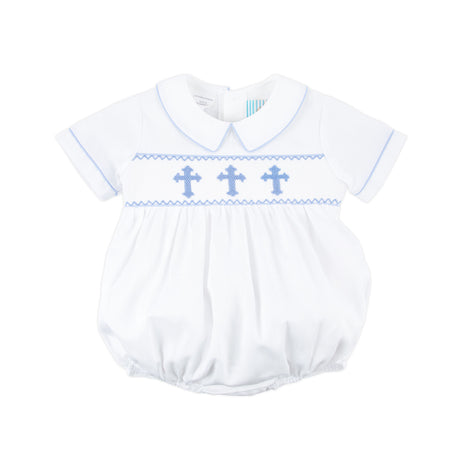 Smocked Blue Cross White Boy Bubble