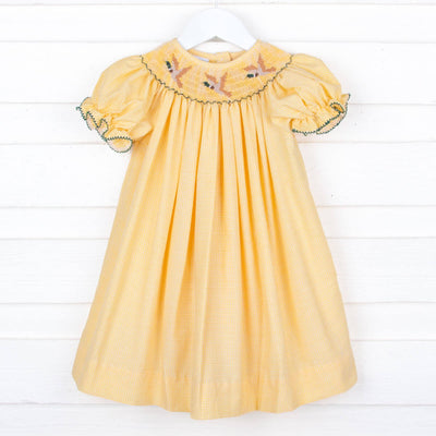 Mallard Smocked Golden Gingham Dress