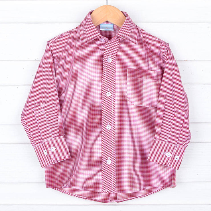 Red Micro Gingham Button Down Shirt
