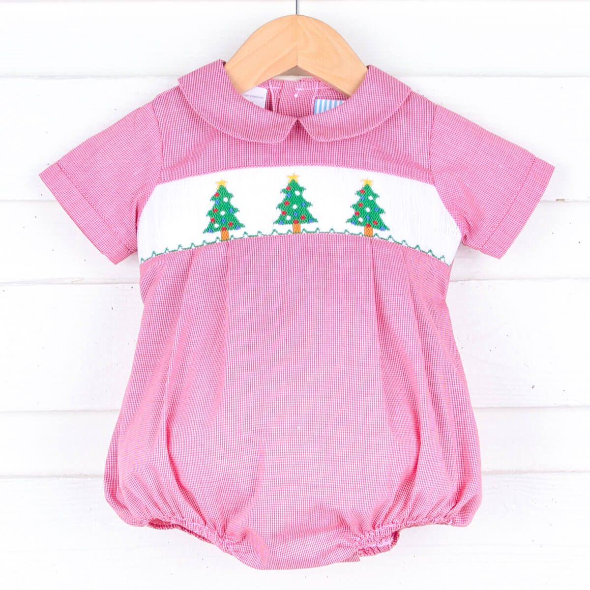 Twinkly Tree Red Smocked Boys Collared Bubble