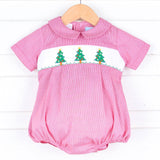 Twinkly Tree Red Smocked Boys Collared Bubble