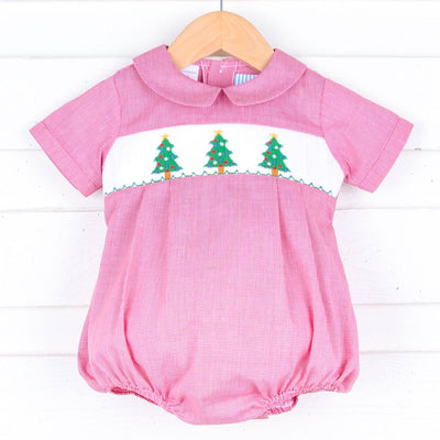 Twinkly Tree Red Smocked Boys Collared Bubble