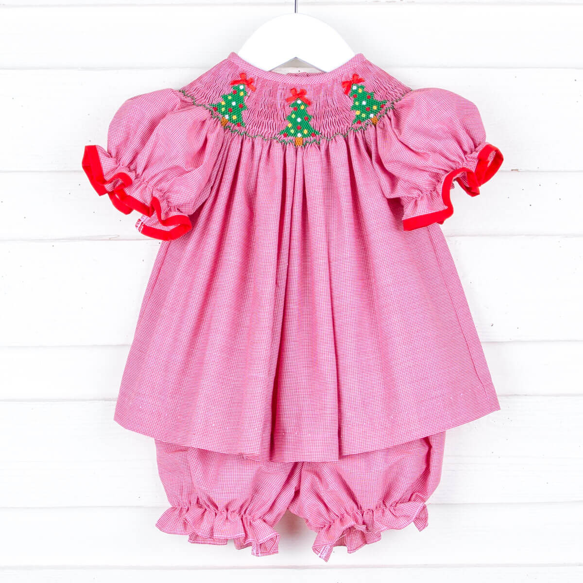 Twinkly Tree Red Smocked Bloomer Set