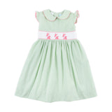 Happy Bunny Light Green Gingham Smocked Collared Dress