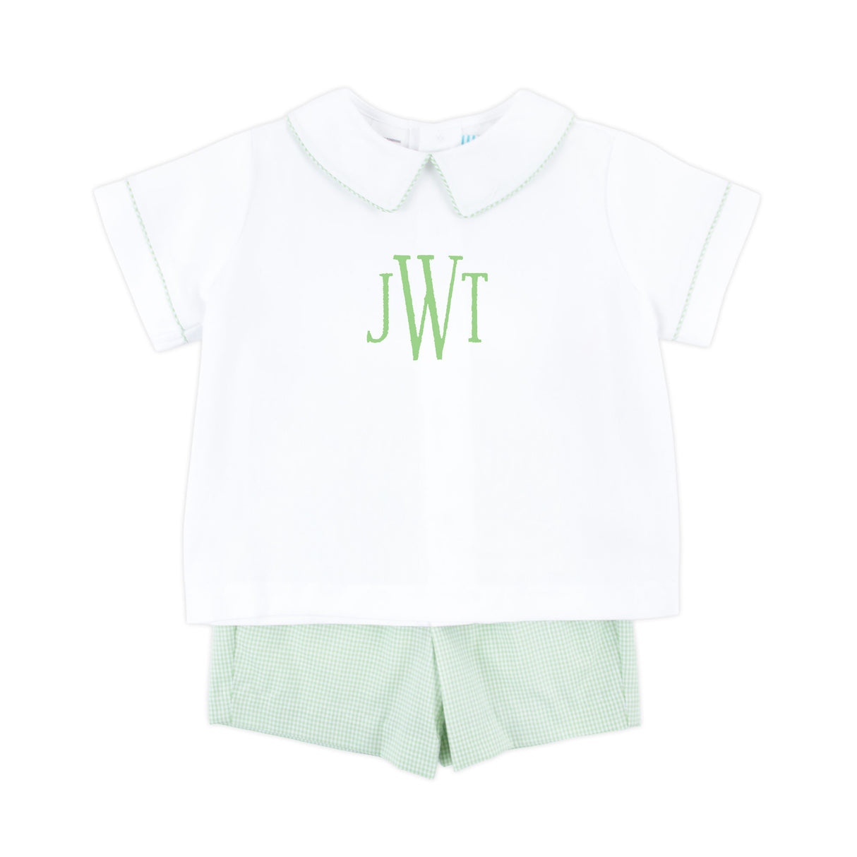 Light Green Gingham Collared Short Set