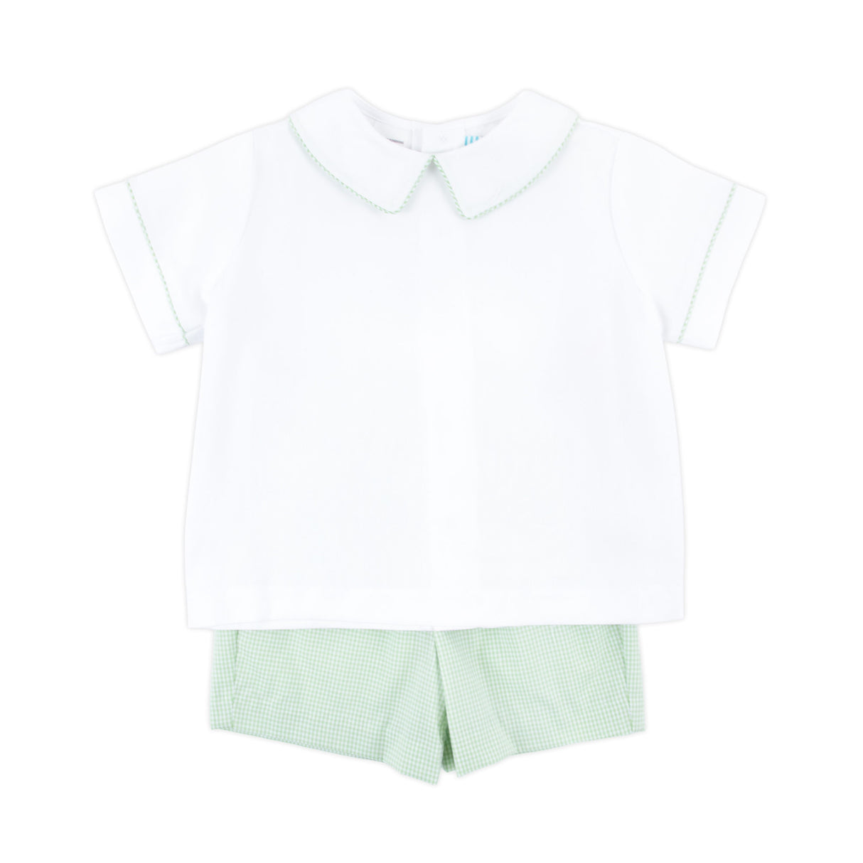Light Green Gingham Collared Short Set