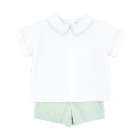Light Green Gingham Collared Short Set