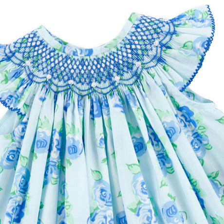 Happy Spring Blue Floral Smocked Dress