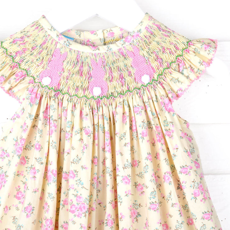 Fluffy Bunny Smocked Dress Yellow Floral