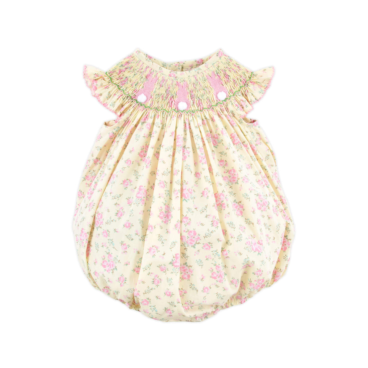 Fluffy Bunny Yellow Floral Smocked Bubble