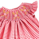 Baseball Smocked Red Plaid Bubble