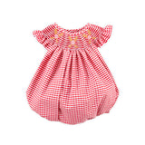 Baseball Smocked Red Plaid Bubble