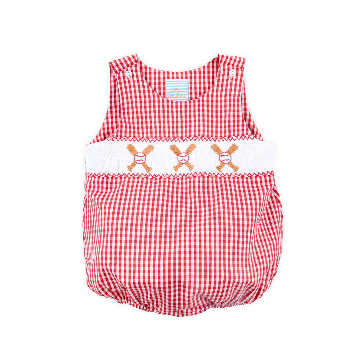 Baseball Smocked Red Plaid Sun Bubble