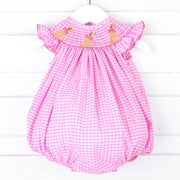 Yellow Labs Pink Gingham Smocked Bubble