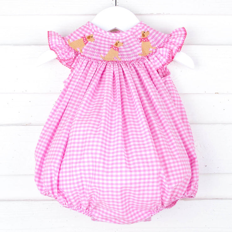 Yellow Labs Pink Gingham Smocked Bubble
