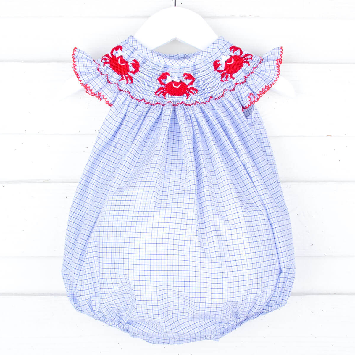 Adorable Crab Blue Smocked Angel Sleeve Bubble