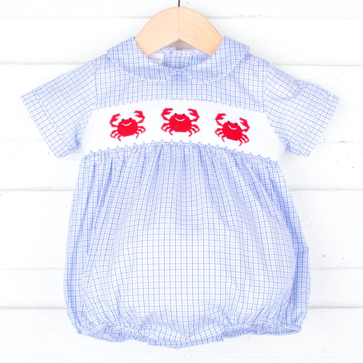 Adorable Crab Blue Smocked Collared Bubble
