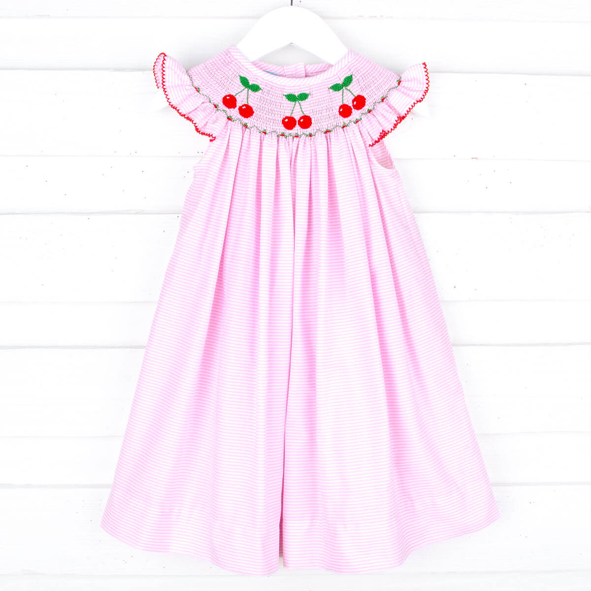 Pink Stripe Cherry Smocked Dress