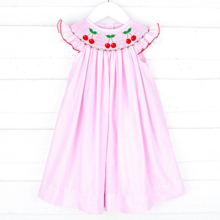 Pink Stripe Cherry Smocked Dress
