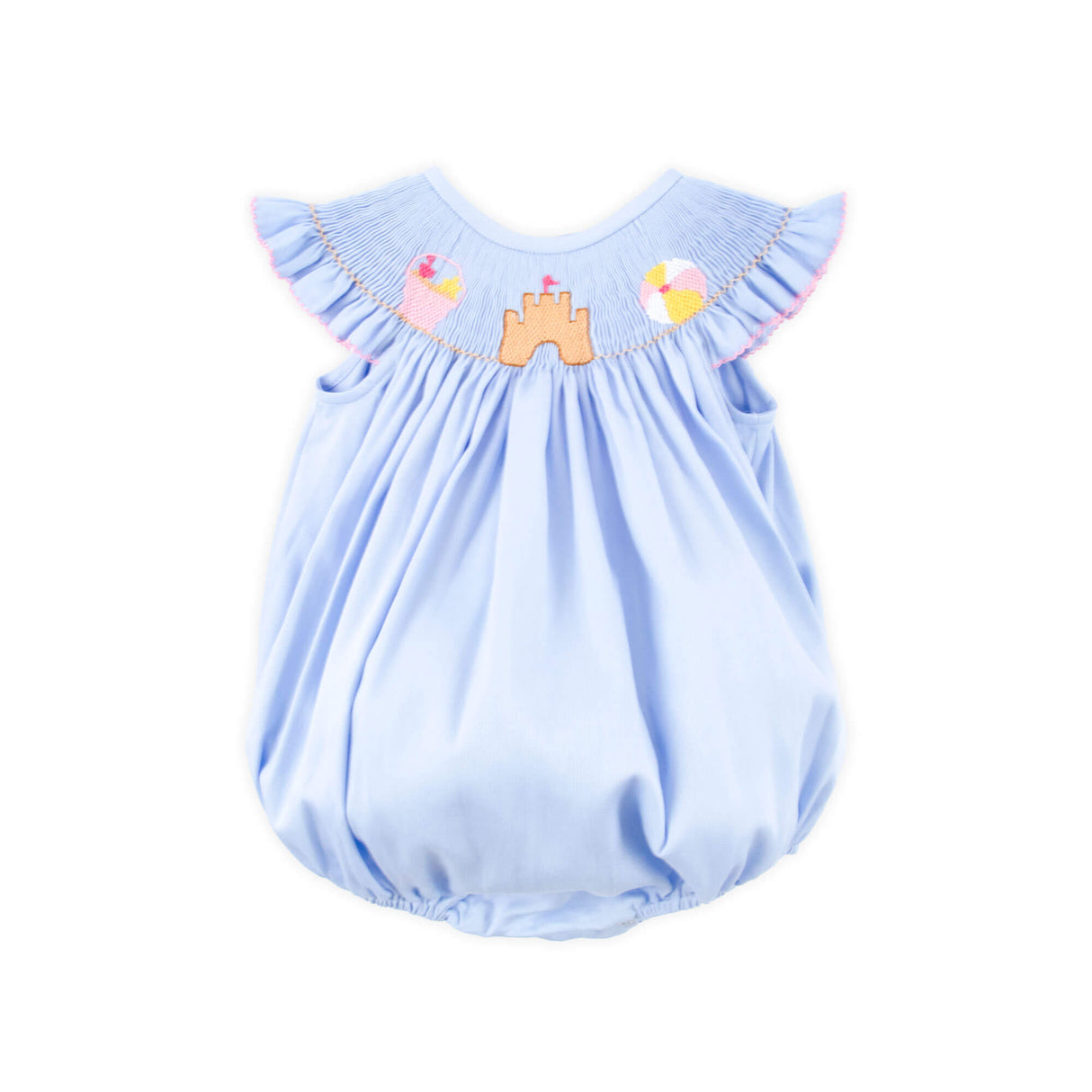 Beach Baby Light Blue Smocked Angel Sleeve Bubble