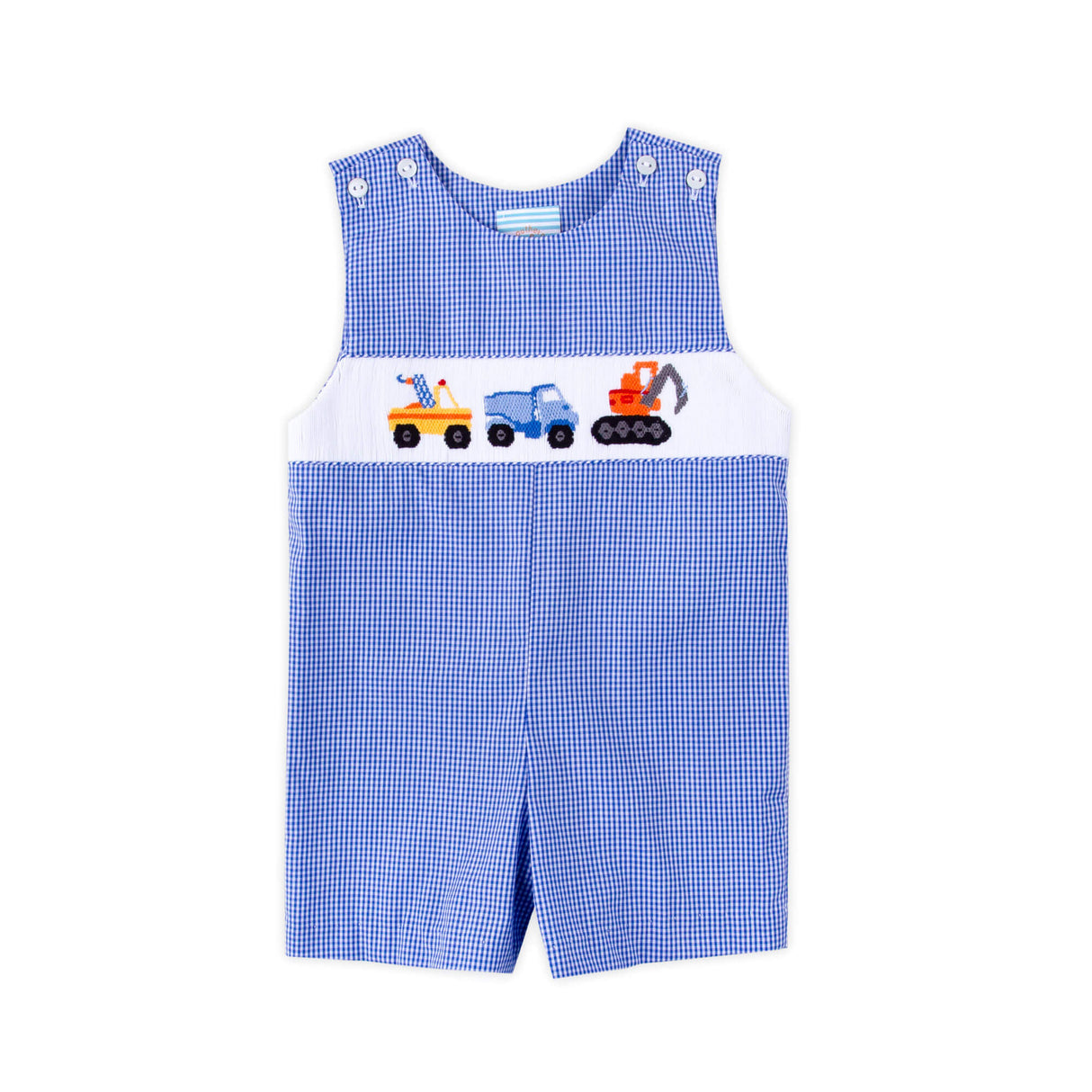 Construction Truck Blue Gingham Smocked Jon Jon