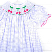 Cherry White Dot Smocked Bishop Dress