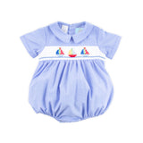 Sailing Away Blue Plaid Smocked Collared Bubble