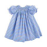 Summer Time Blue Gingham Smocked Bishop Dress