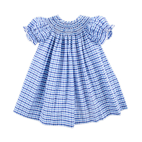 Summer Time Blue Gingham Smocked Bishop Dress