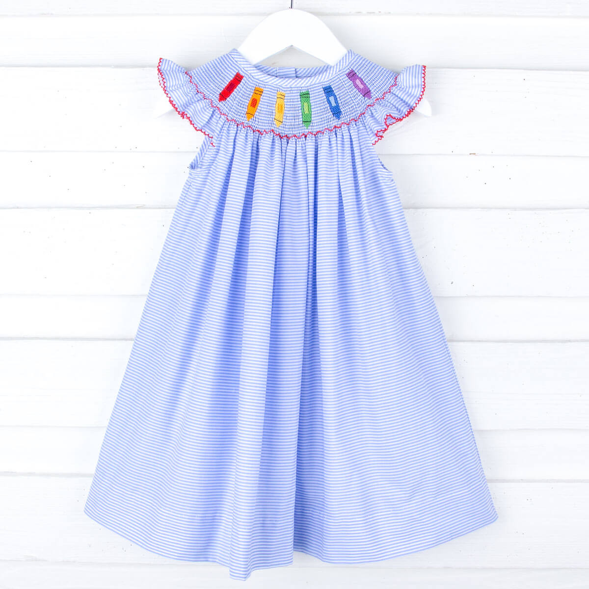 Crayon Smocked Blue Stripe Angel Sleeve Dress