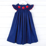 Apple Smocked Navy Angel Sleeve Dress