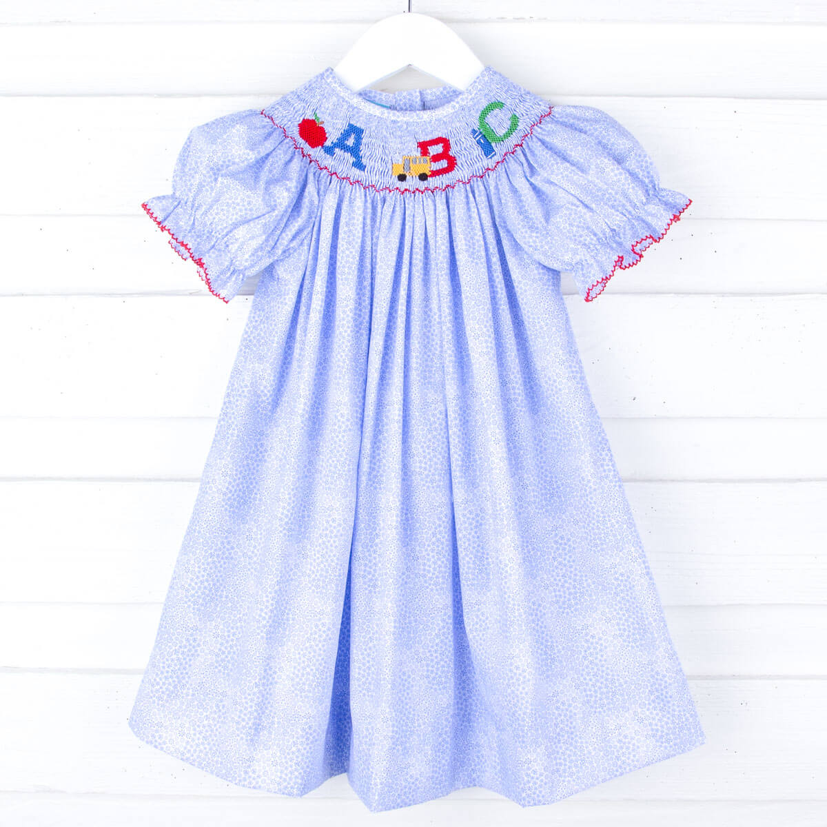 ABC Smocked Blue Floral Bishop Dress